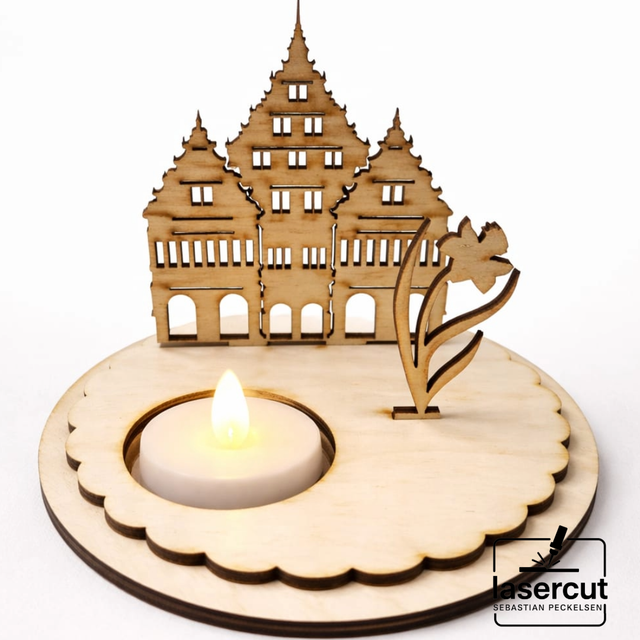 LED Teelicht "Rathaus mit Blume"