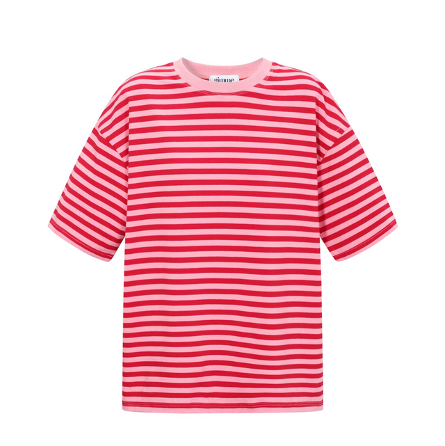 T-shirt kleurrijk streepjes roze/rood