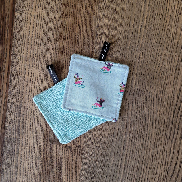 Coton lavable carré : Luge, bleu clair