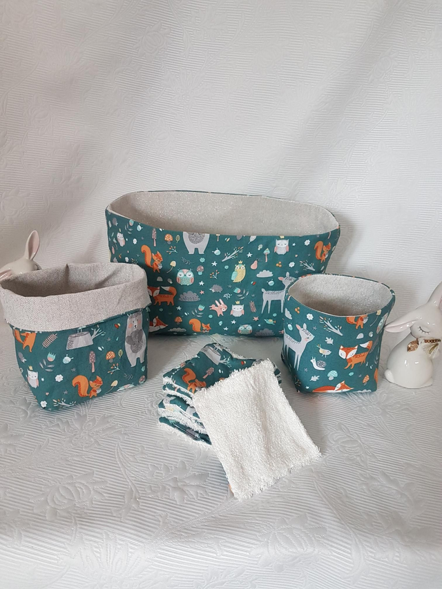 Trio de paniers vert animaux de la forêt