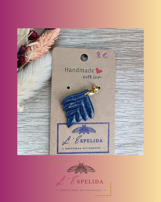 Mini plumeau bleu et rosé pendentif 
