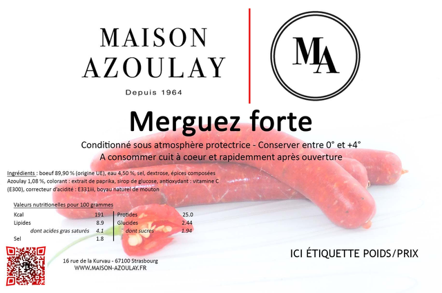 Merguez forte, barquette de 500 grammes