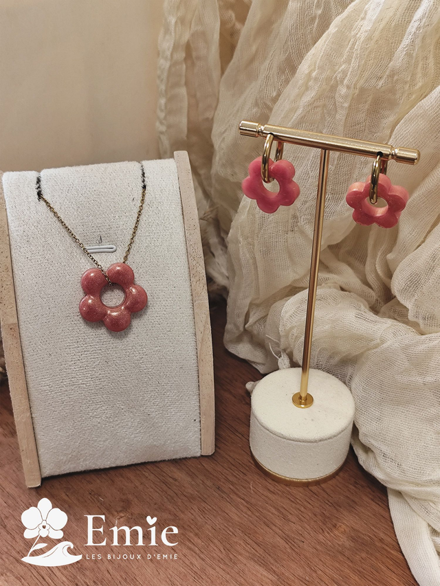 Parure duo - Rosalie ✨ Vieux rose - Résine Epoxy