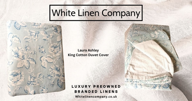 Laura Ashley Kingsize Duck Egg Blue and White Floral/tripe Duvet Cover