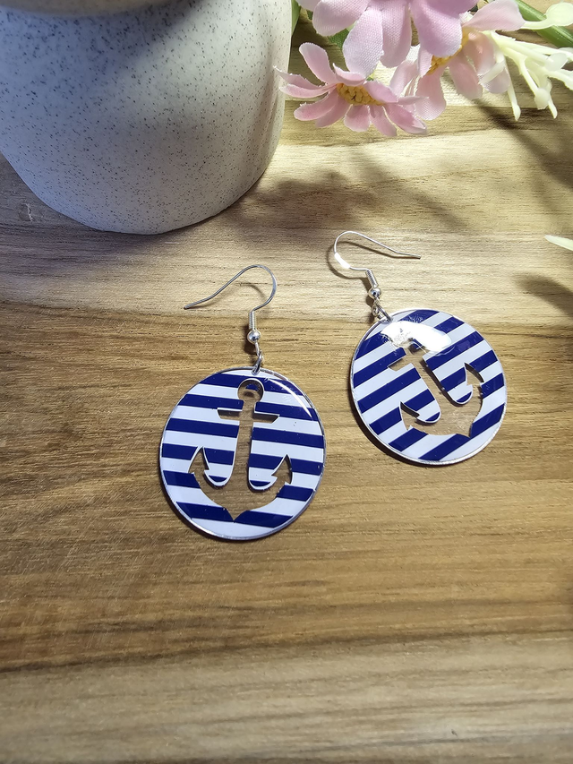 Boucles d&#039;oreilles 30mm Argent -&quot;Un Cœur à la Mer&quot; — L&#039;élégance au rythme des vagues-ancre bleu