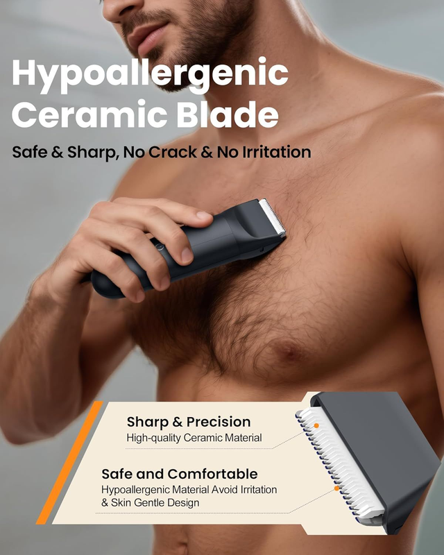 Tondeuse Corps & Zones Intimes Homme – Lames Céramique Étanche IPX7 FANZTECH Rechargeable