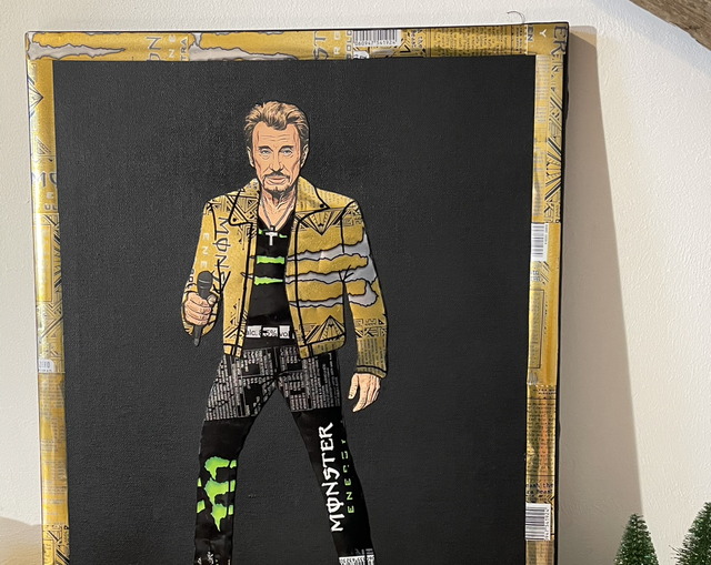 Tableau Johnny – 40×50 cm – Pièce unique en canettes recyclées