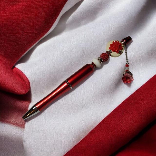 Stylo perles rouge