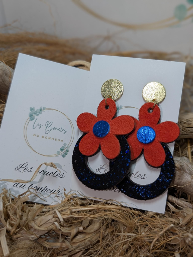 Boucles d&#039;oreilles Baby Marguerite orange bleu m1102