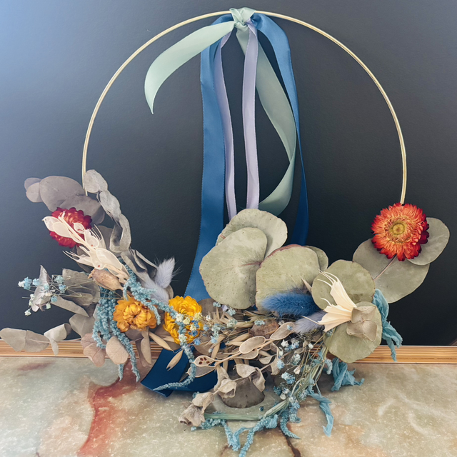 Dried flower gold hoop style wreath