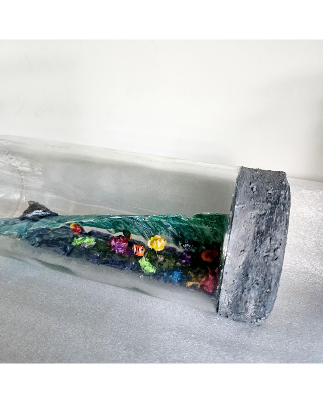 Ocean Dolpin & Fish Bottle Table Decor Eco Handmade Miniature
