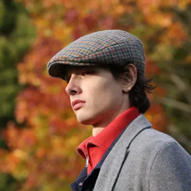 Classic Tweed Flat Cap - Country Houndstooth in Petrol Rust
