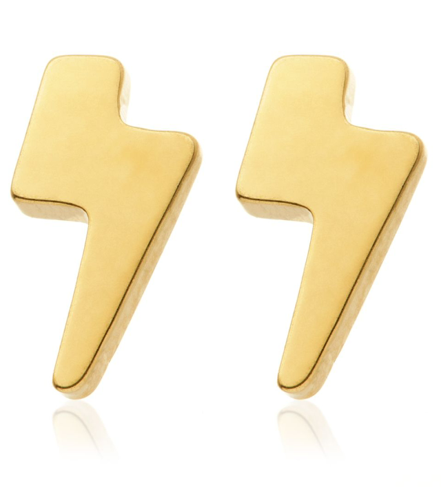 Zircon Gold Titanium Lightning Bolt Stud Earrings - pair