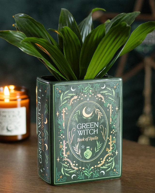 Green Witch Book Shaped Vase