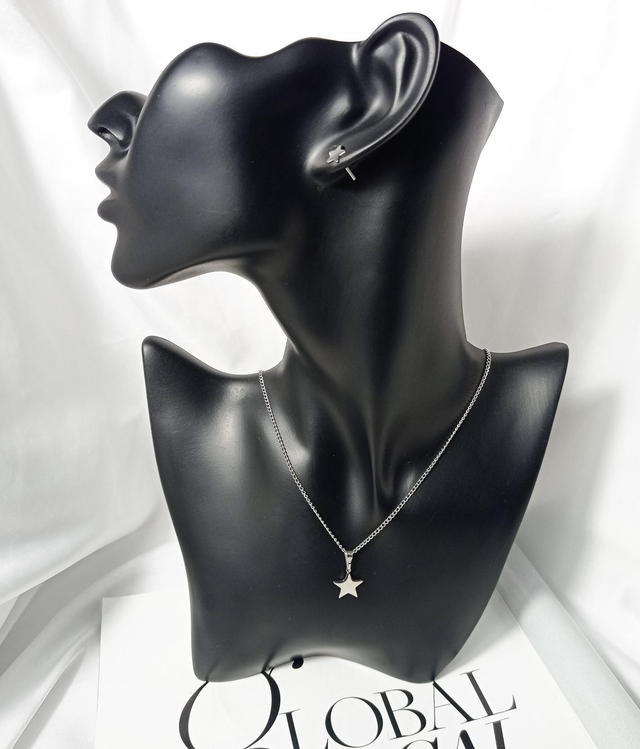 Conjunto de brinco e colar estrela em aço inoxidável  