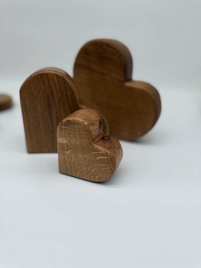 Solid Oak chunky triple Heart Set