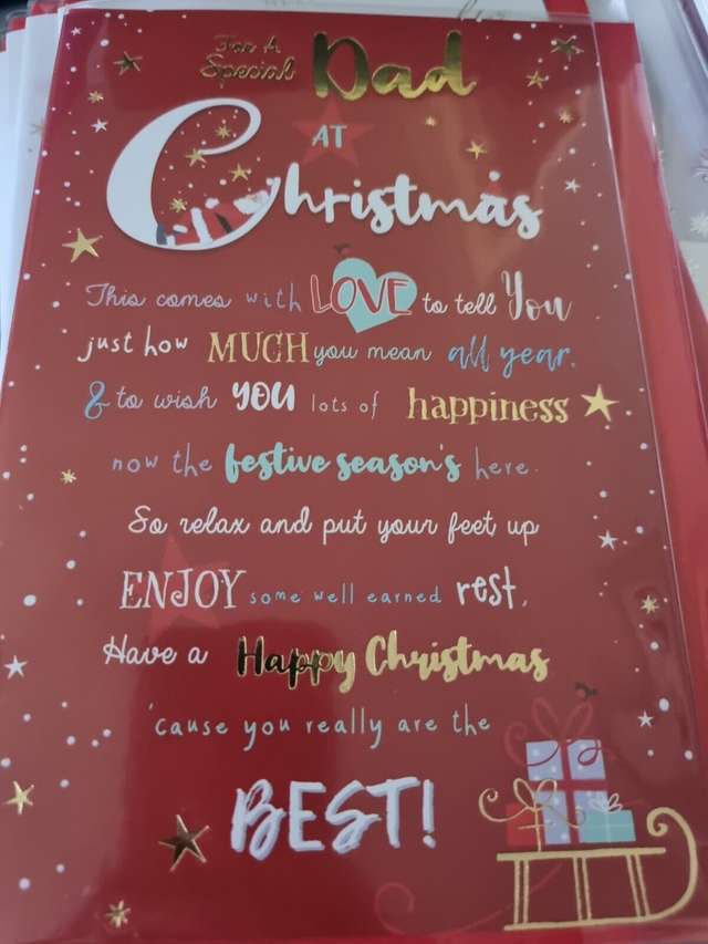 Dad Christmas Card Modern Santa Moon Stars 9" x 6" Lovely Verse