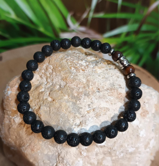 Bracelet en pierre de lave et œil de tigre