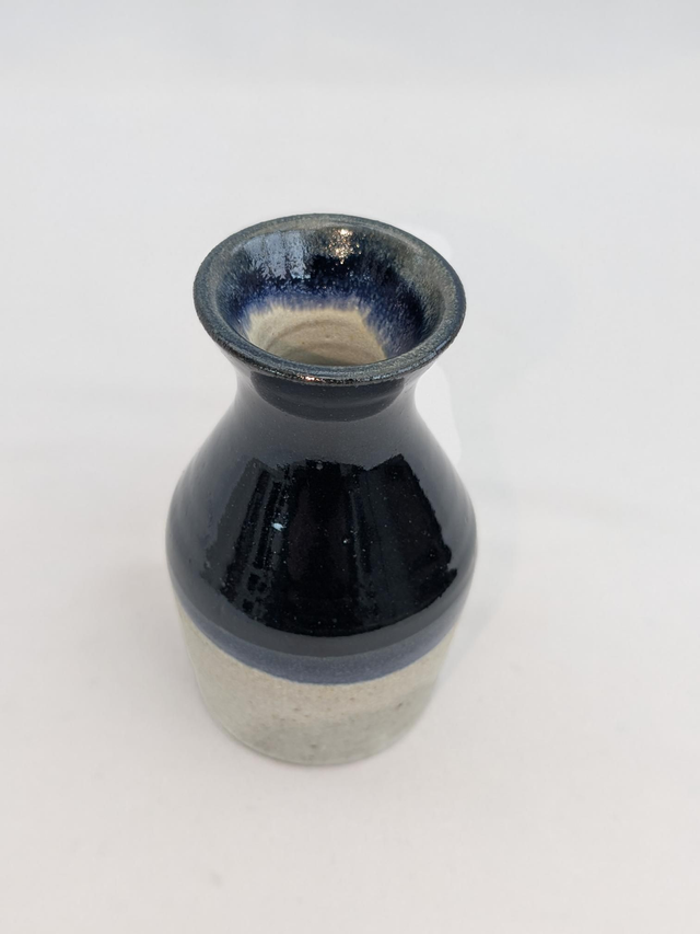 Small dark blue and light oatmeal bud vase 