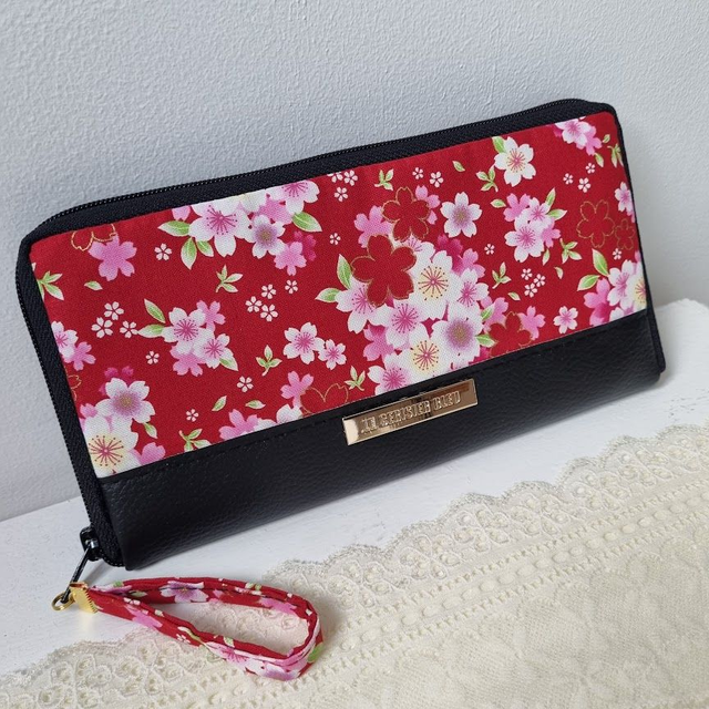 Portefeuille long zippé &quot;Mieko&quot; rouge &amp; simili cuir noir