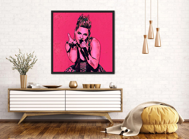 Pink, P!nk, Float Framed Canvas, Square, Wall Art, Wall Decor, Fan Art, Colourful Art