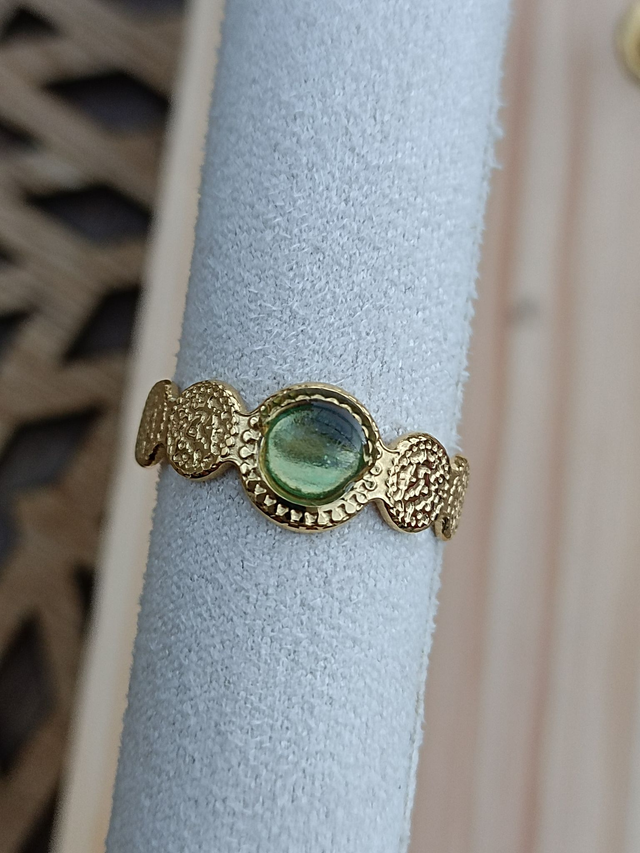 Bague Texturée 5 mm - Or - Résine Verte