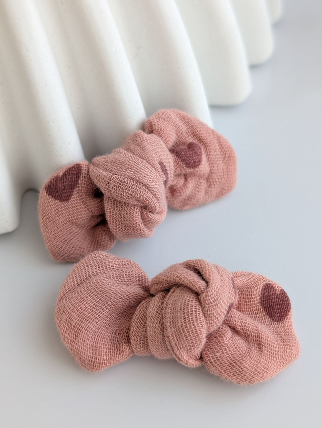 Barrette noeud Romie coeur rose terracotta