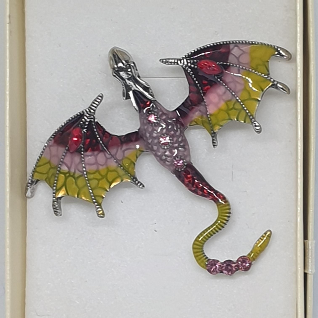 Dragon Brooch  - Red, Pink and Yellow 
