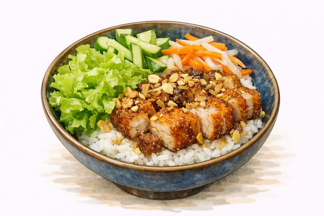 Com Saigon – Riz gourmand au porc croustillant bio