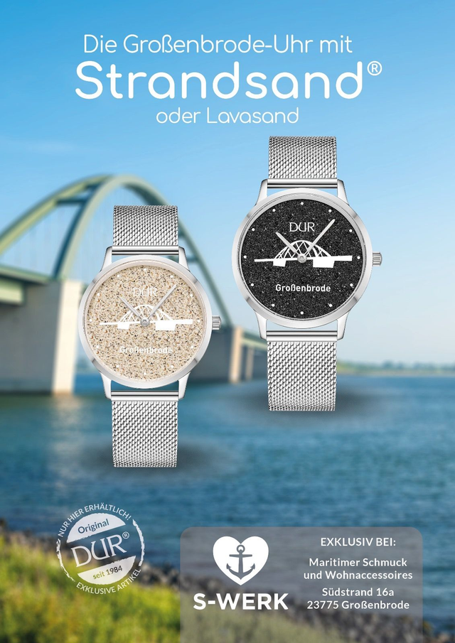 Großenbrode Uhr Lavasand Mesh Armband silber