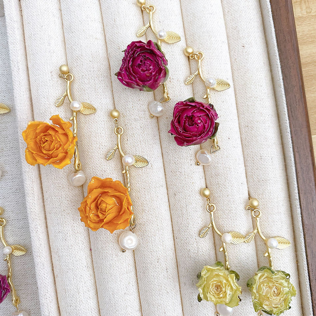 Rosebud and Leaf Stud Earrings