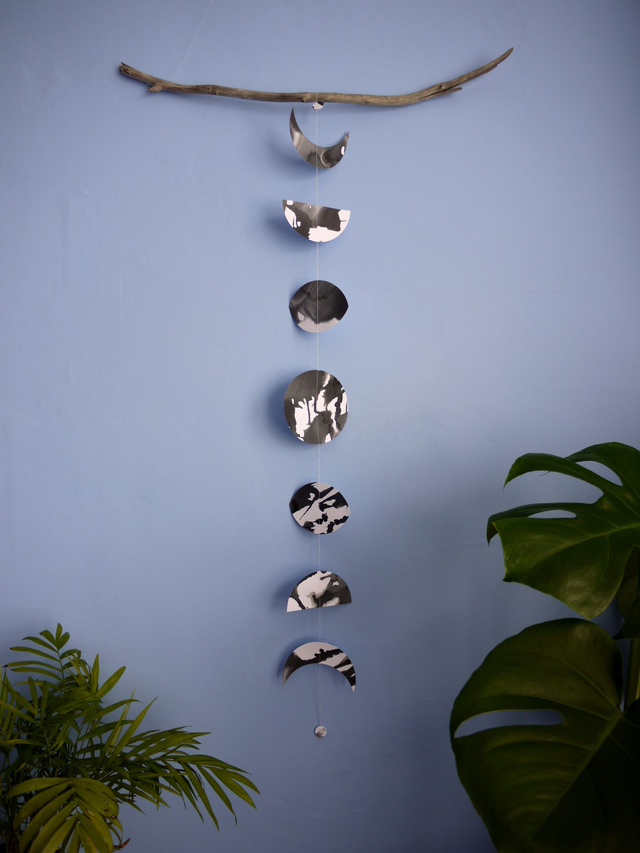 Wolf Moon phases ink wall hanging - WINTER // DARK // JANUARY