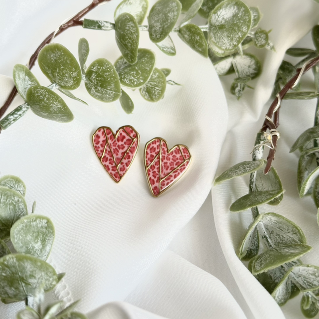 Puces d’oreilles cœur - léopard rose 