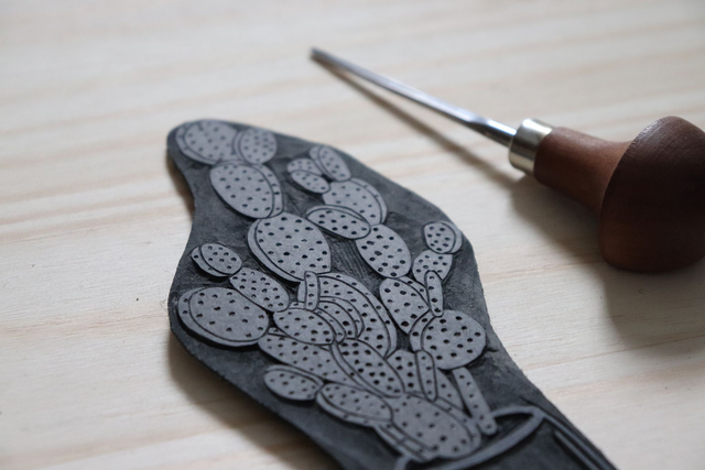 Linogravure A5 Cactus Opuntia