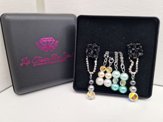 Boucles D&#039;oreilles Clips 4 En 1 Acier Perles Cristal