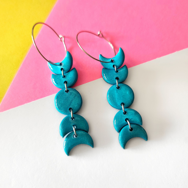 Pendientes FASE LUNAR AZUL TURQUESA (ARO)