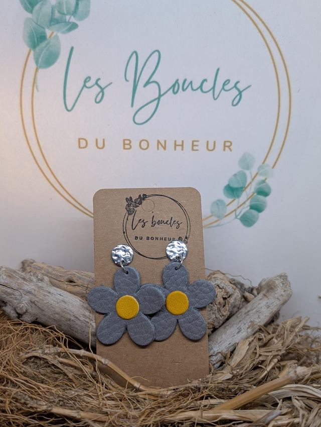 Boucles d&#039;oreilles Baby Marguerite gris bm017