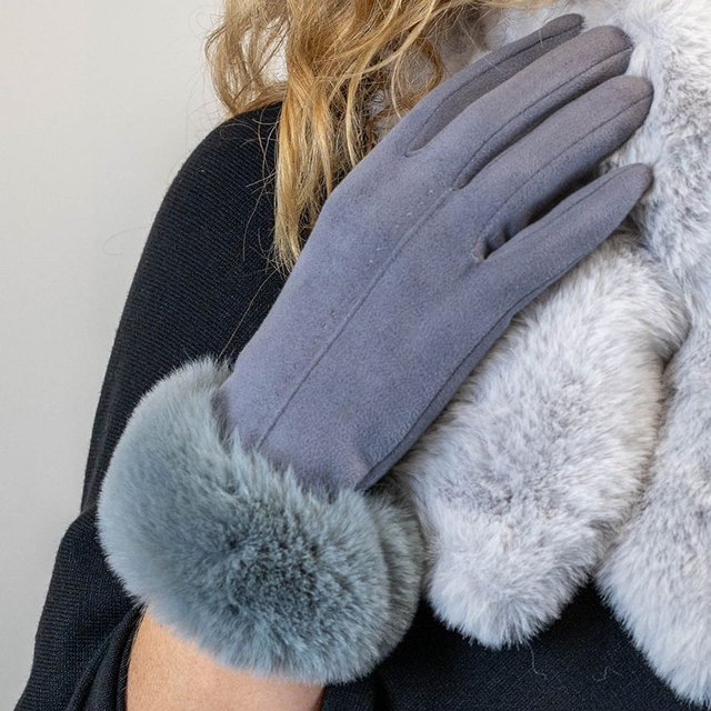 Grey Faux Suede Fur Gloves