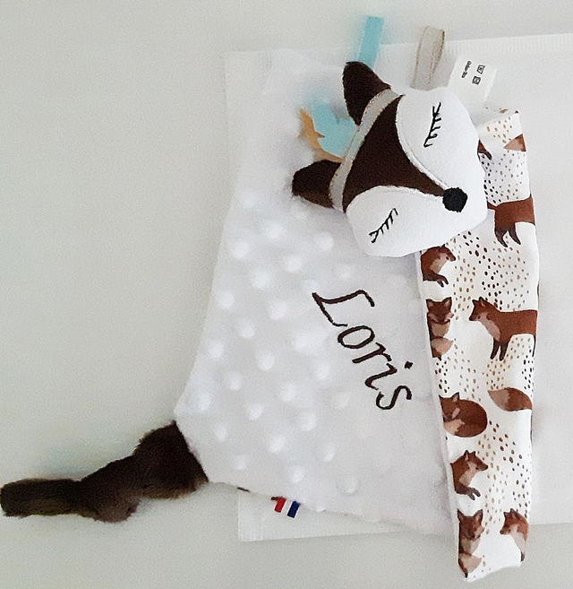 Commande pour Elodie doudou renard + lapin fourrure rose poudré