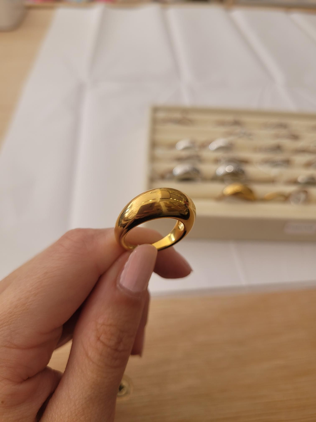 Gold stainless steel dome ring - Size Q - SL-085