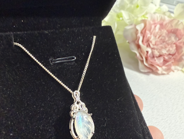 S925 blue flash angel wing lab pendant with chain
