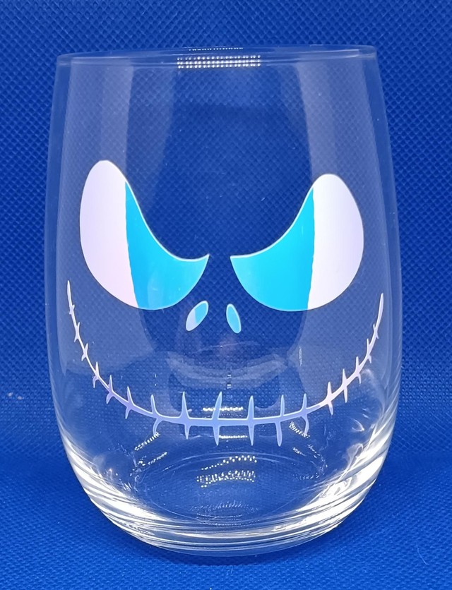 Custom Design Holographic Vinyl Jack Skellington Face 13oz Glass.