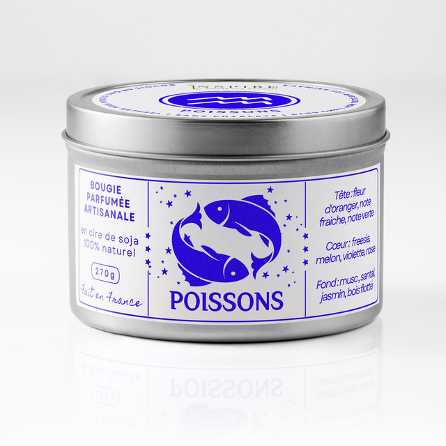 Bougie parfumée aromathérapie en cire de soja 100% naturelle - Poissons, 300g