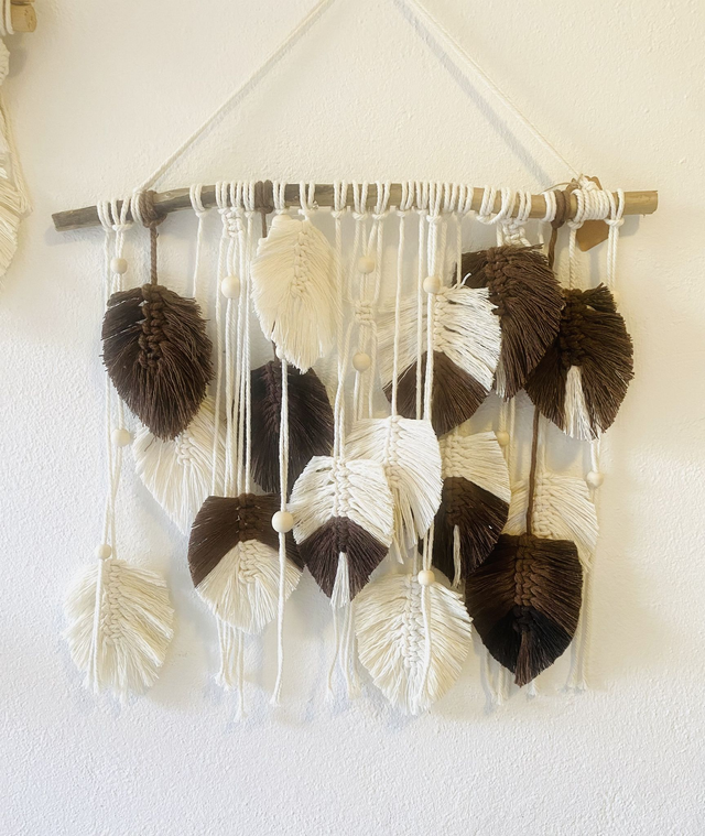 Suspension mini feuilles macramé