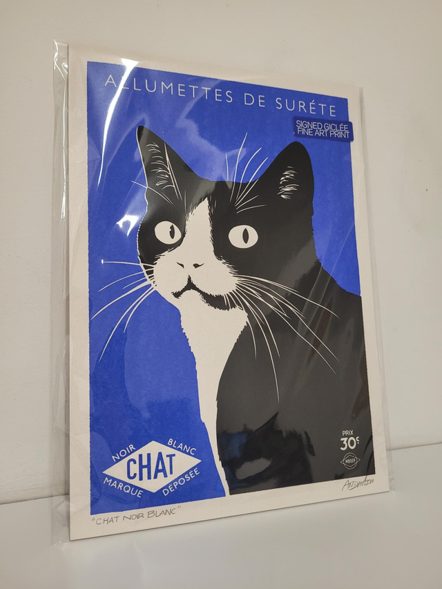 MASHBOX Chat Noir Blanc Signed Giclée A4 Print - JP-100