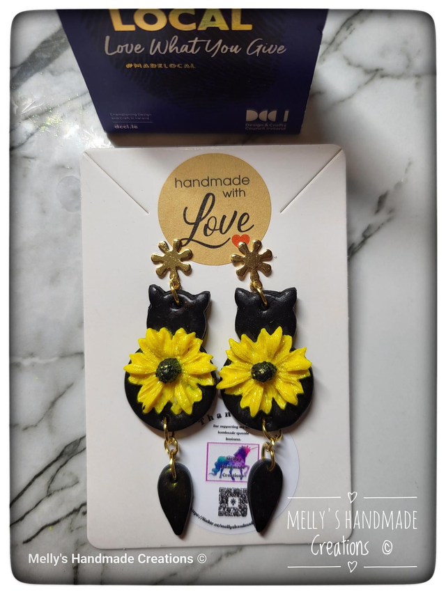 Black Cat Flower earrings 