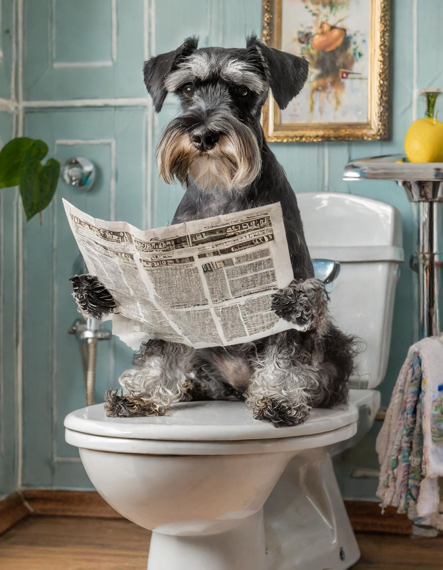 Schnauzer on the Toilet Framed Canvas