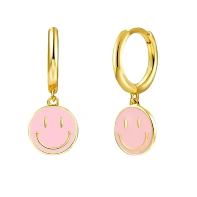 Oorbellen smiley goud/roze