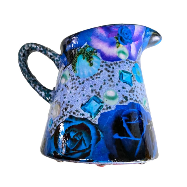 Blue Upcycled Vase - &quot;Blue Roses and Pearls&quot; - by House of Frisson