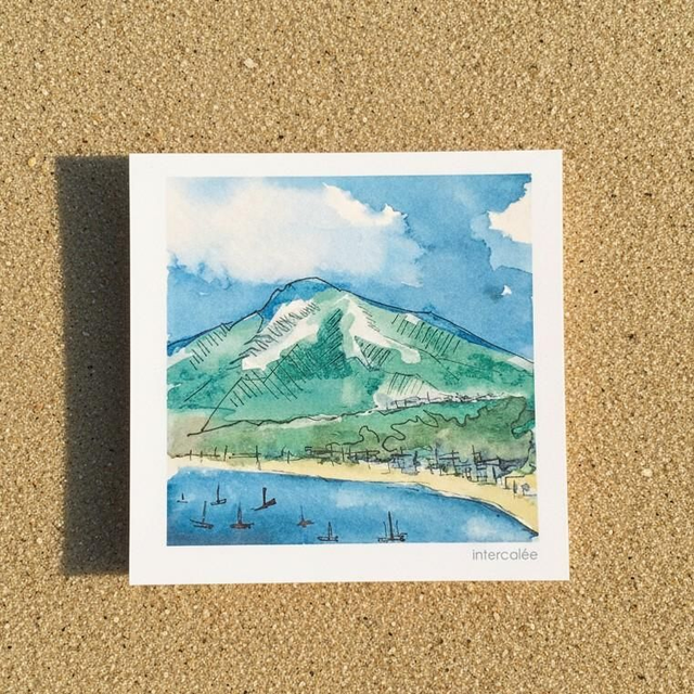 Carte postale carrée 15x15 - Aquarelle La Baie de St Pierre - Martinique